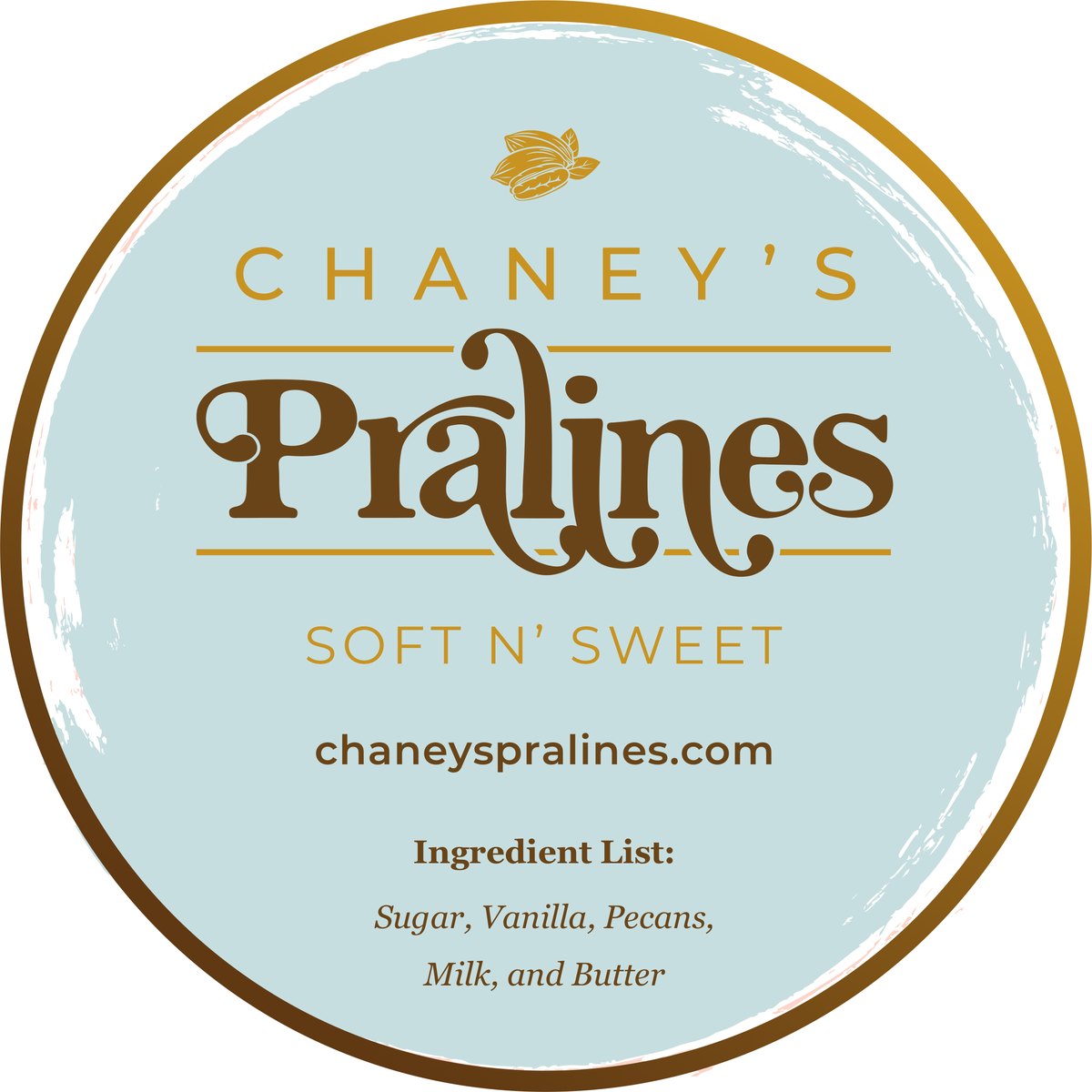 Chaney's Pralines round two-inch jar-lid label die-line