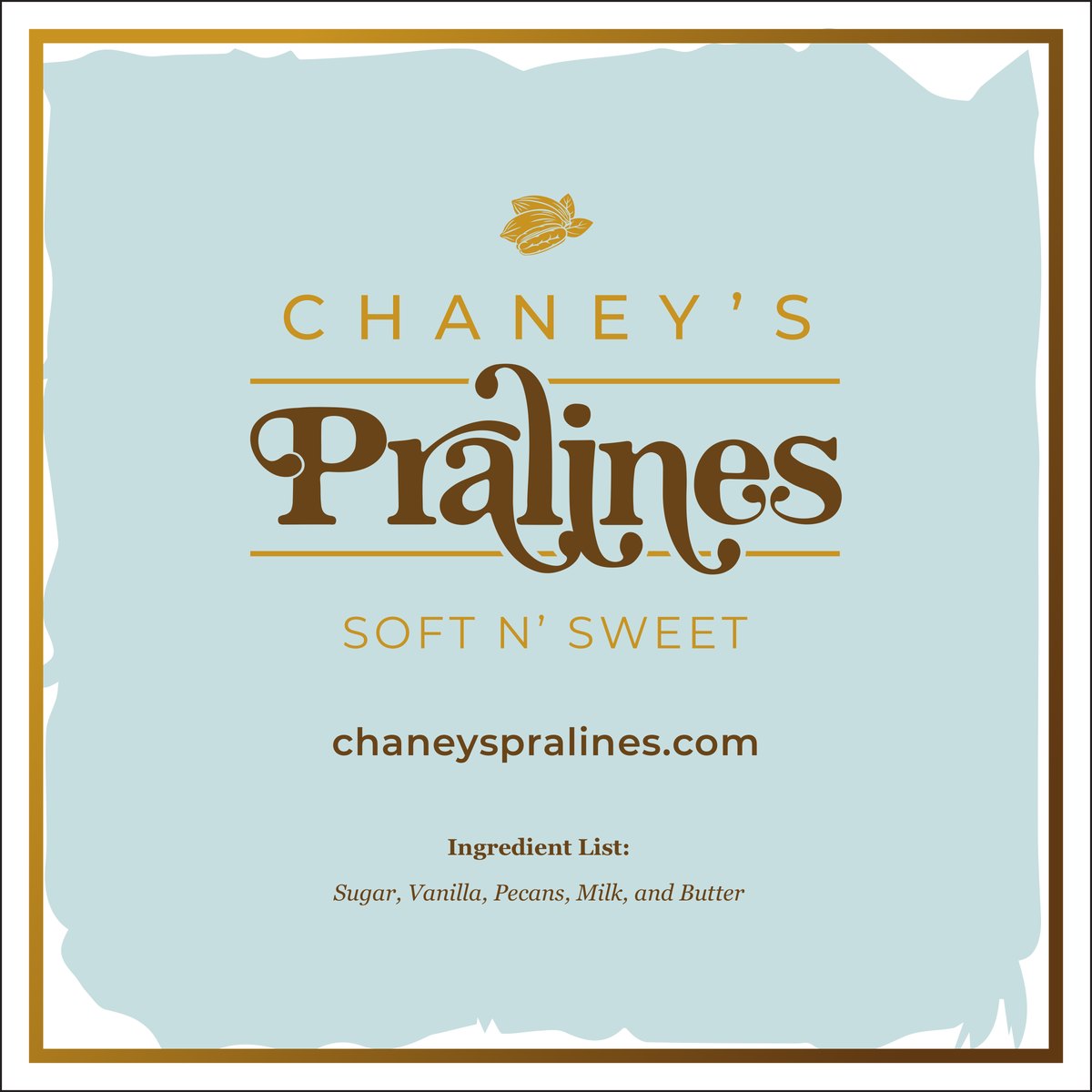 Chaney's Pralines square four-inch jar label die-line