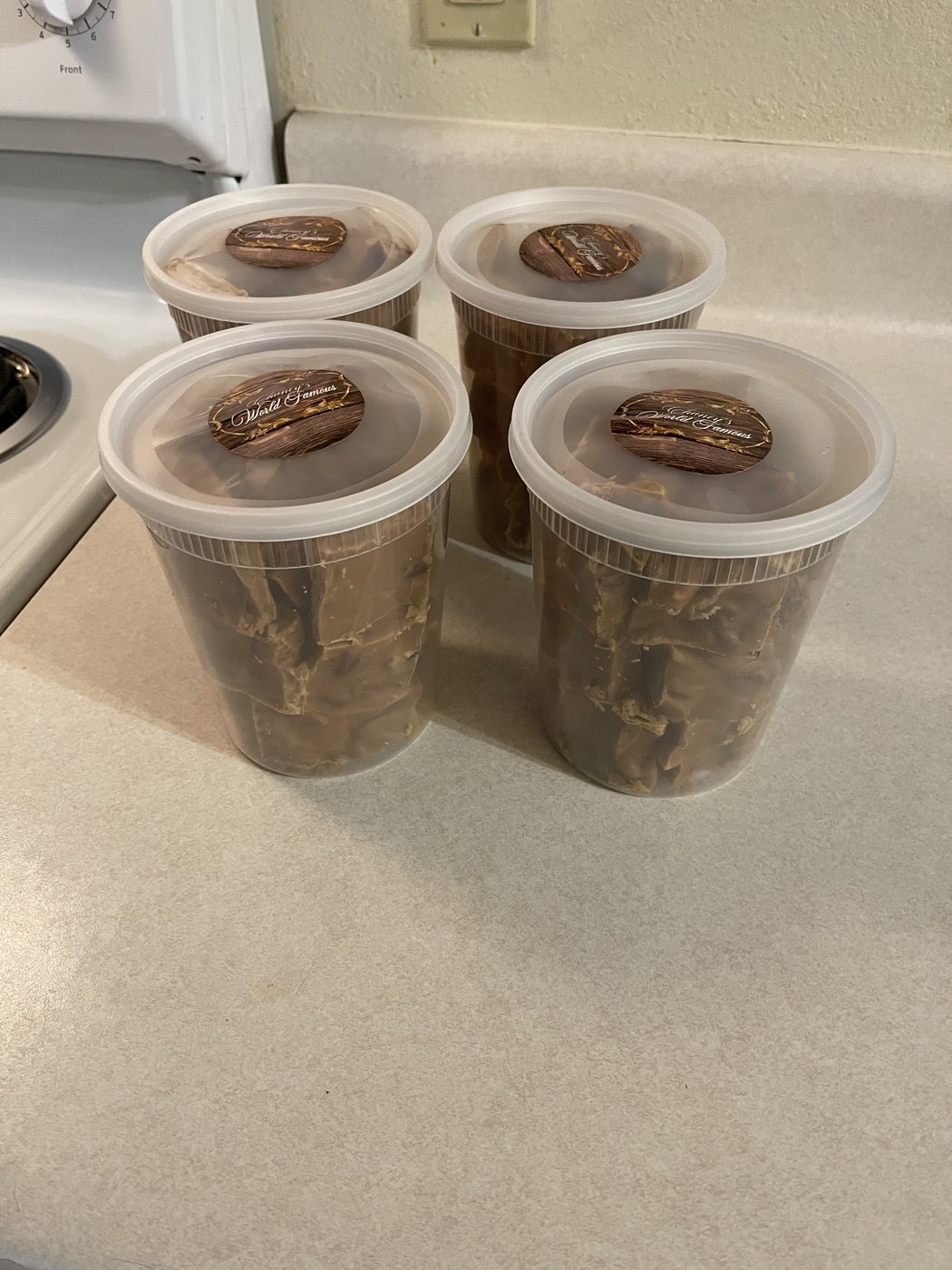 Chaney's Pralines product in labelled containers