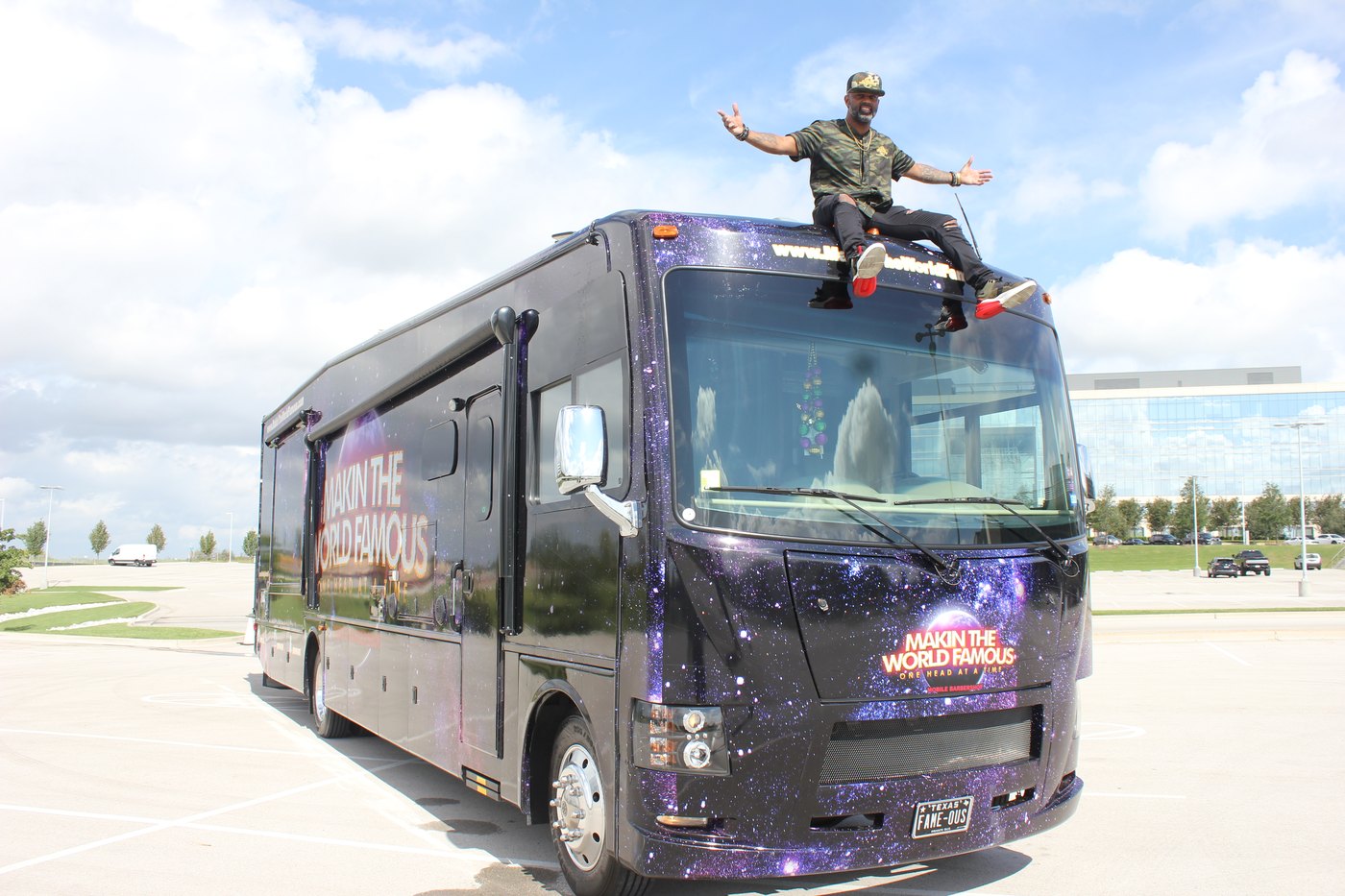 The mobile barbershop exterior